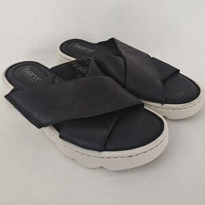 Born Sandal‎ Slide Black Leather Crisscross Platform Comfort Shoe 7 BR0004903